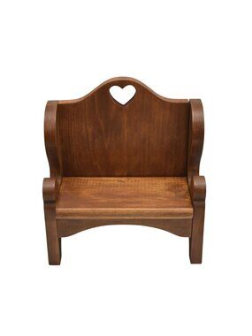 Vintage Wooden Doll Bench Heart Cutout Rustic Display Miniature Bench J&J